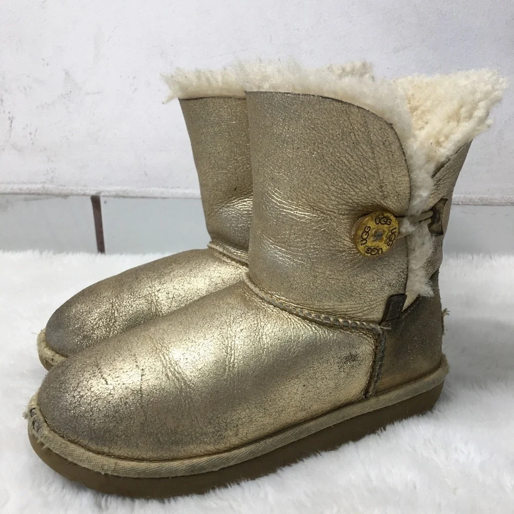 UGG Girl One Button Gold Boots Size 2